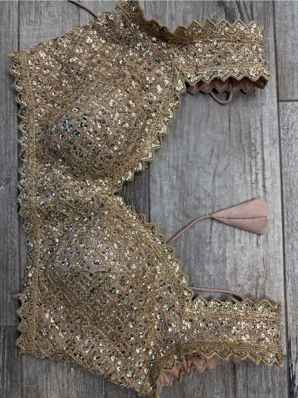 Nude And Gold Embroidered Lehenga Size M